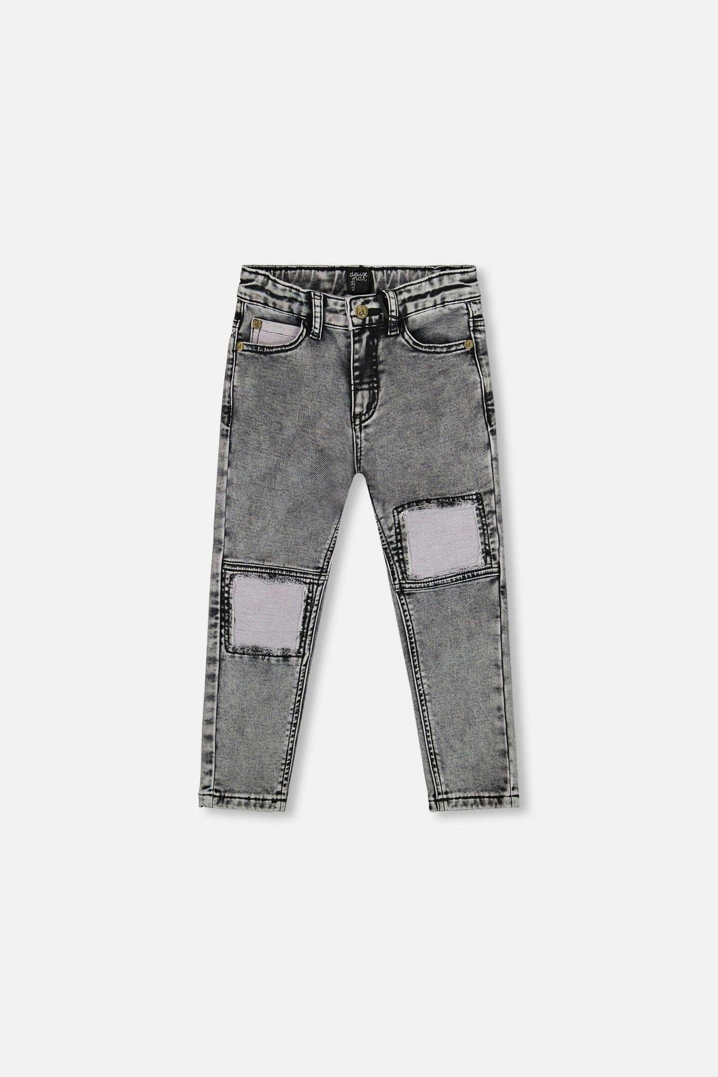 French Terry Black Denim Pants With Contrasting Patch