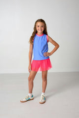sky blue/neon pink muscle tank