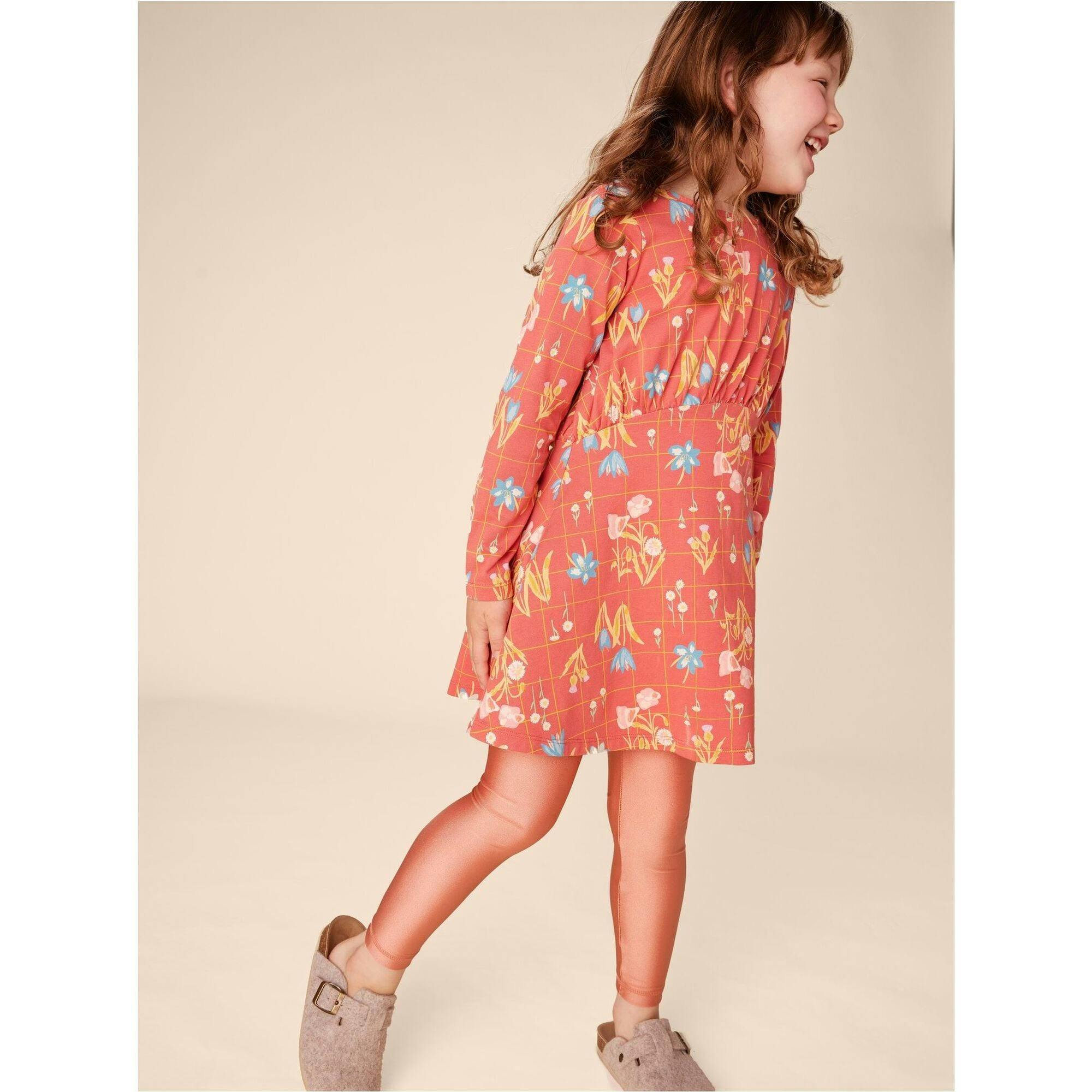 Floral Print Long Sleeve Curved Waist Pocket Dress, Multi