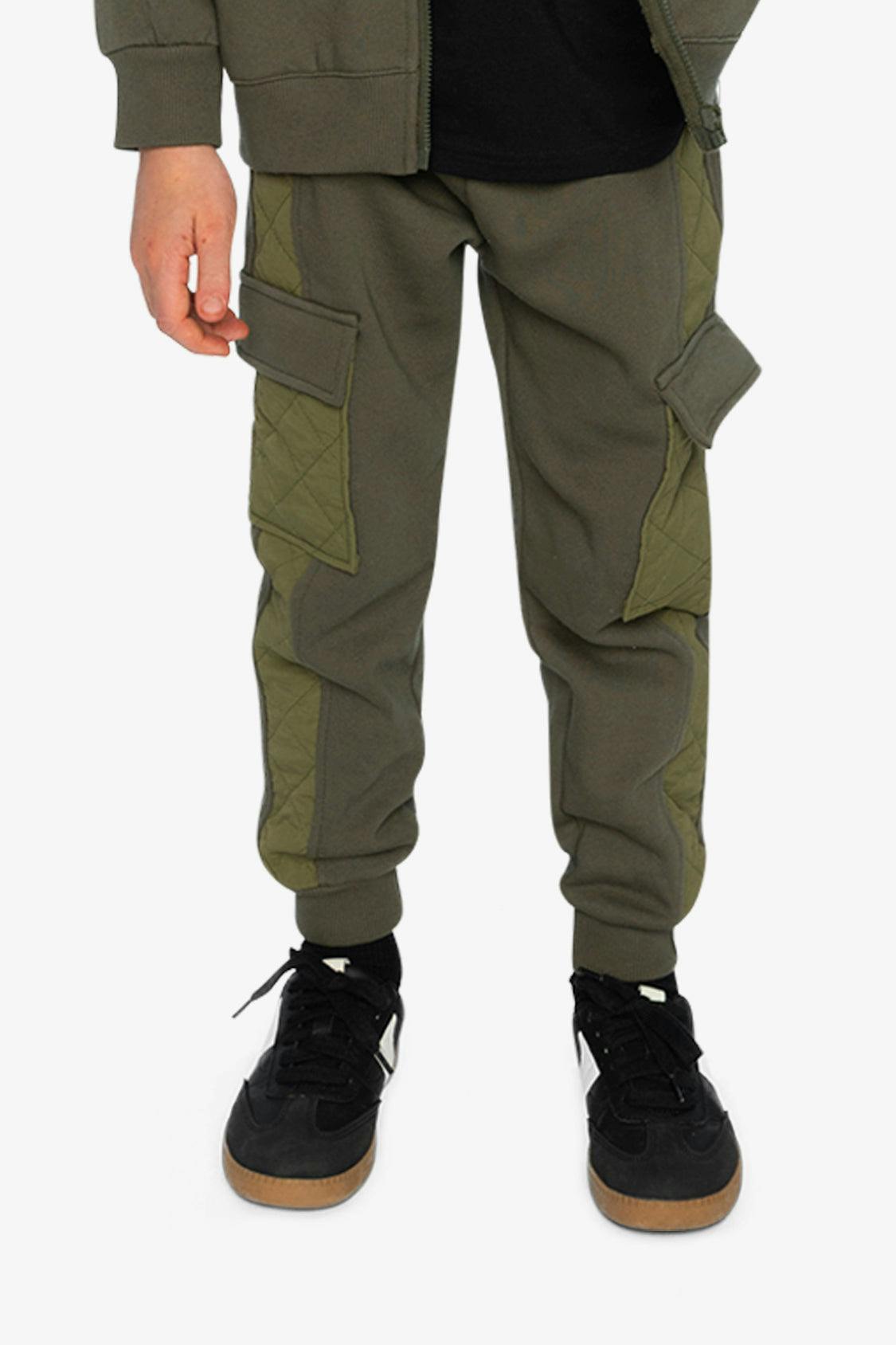 Fleece Bi-Material Sweatpants With Pockets Green