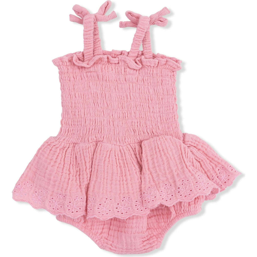 Solid Muslin Poignant Pink - Smocked Bubble with Skirt