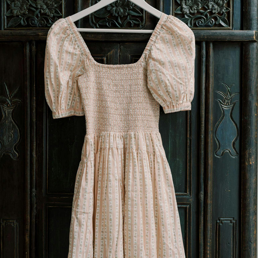 Pink Floral Stripe Sevilla Women Knee Length Dress