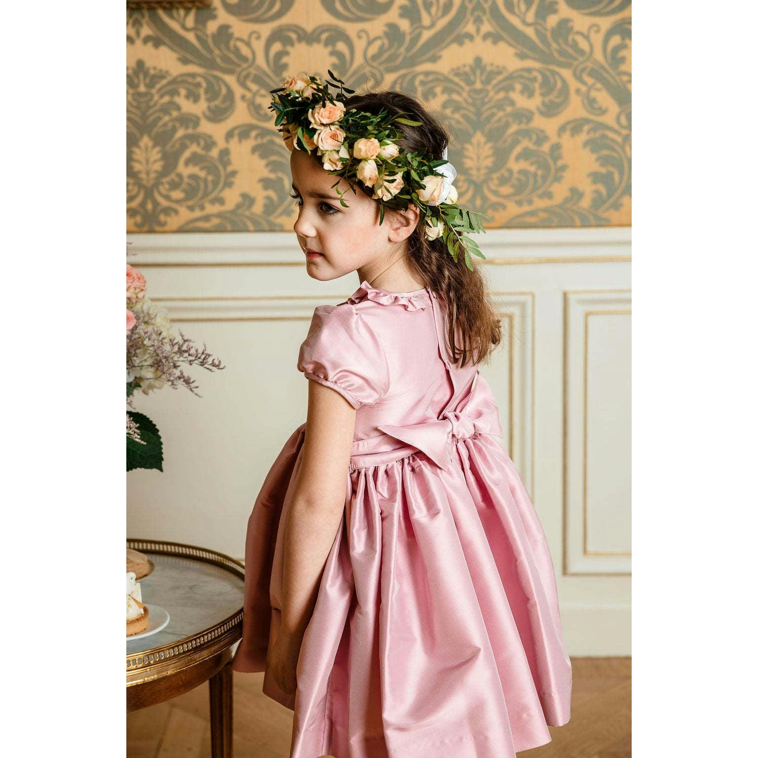 Astrid Pink Silk Smocked Girl Dress