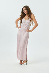 Miller Mauve Satin Maxi Dress With Lace Trim