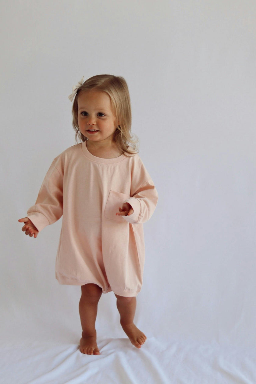 Harley Pocket Romper in Peach Powder