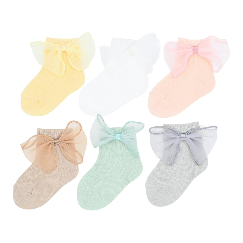 Cotton Tulle Bow Socks Set