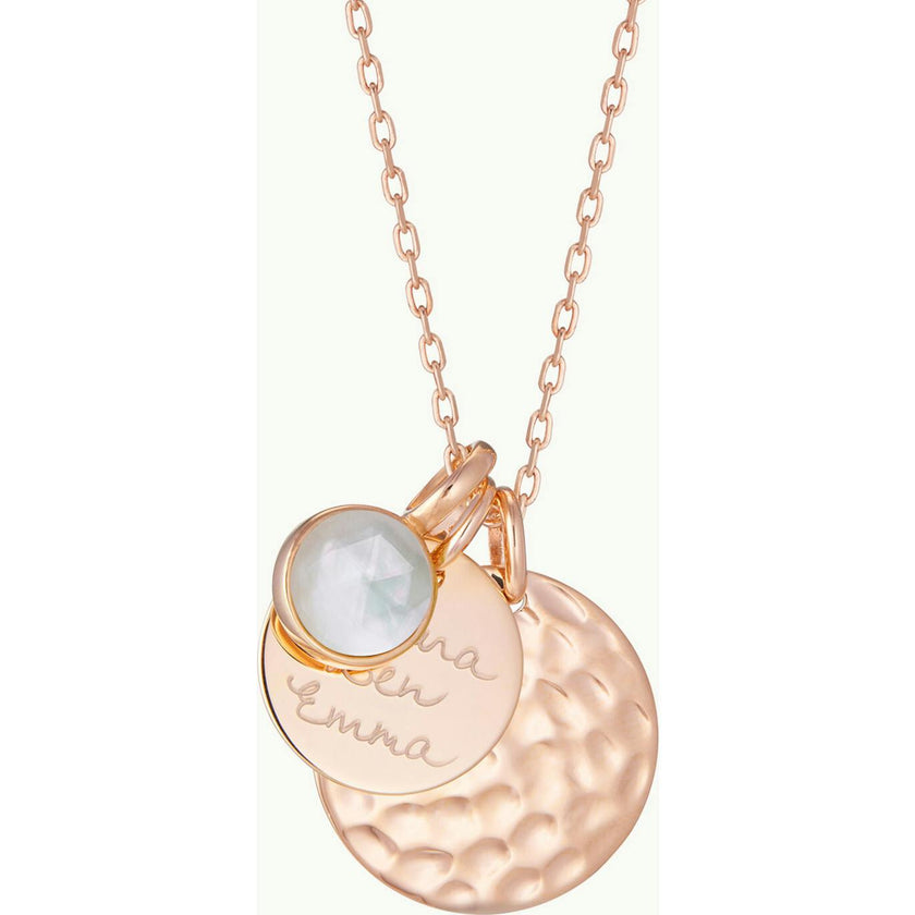 Personalized Hammered Double Disc & Birthstone Necklace