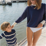 Women's Navy With Cream Trim Knit Sweater