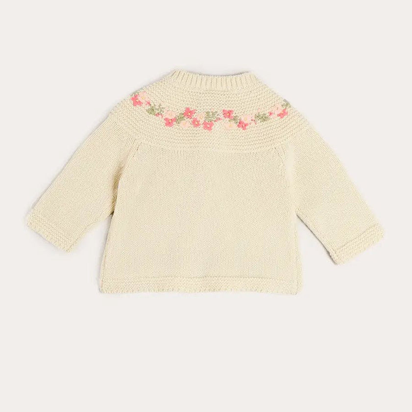 Wildflower Embroidered Two Button Cotton Newborn Cardigan in Cream (1-9mths)
