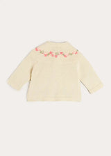 Wildflower Embroidered Two Button Cotton Newborn Cardigan in Cream (1-9mths)