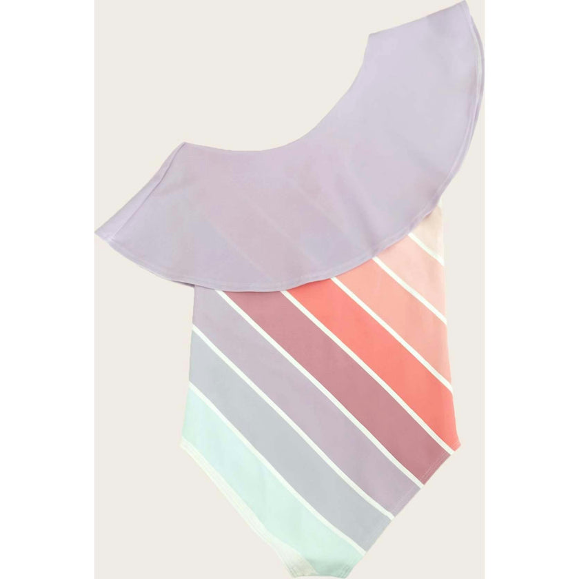 Coral Sea Rainbow One Shoulder Ruffle