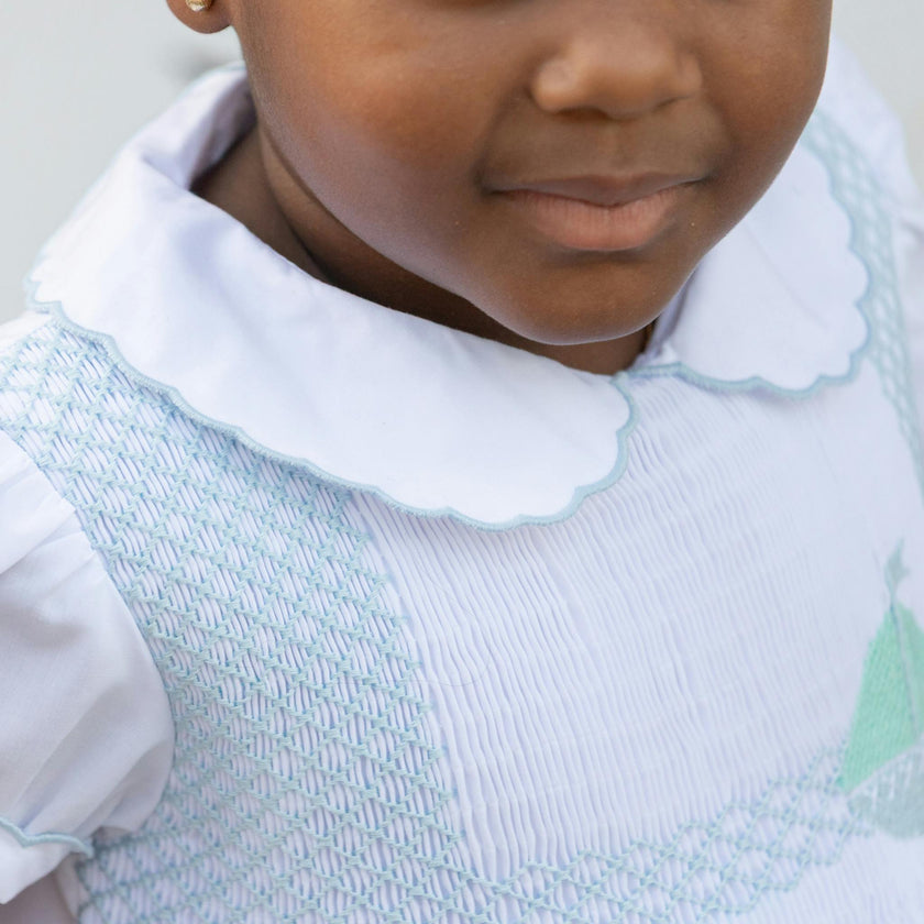 Eloise Dress in Smocked Sailboats
