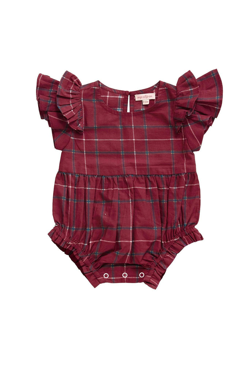 Baby Hattie Romper in Burgundy Plaid