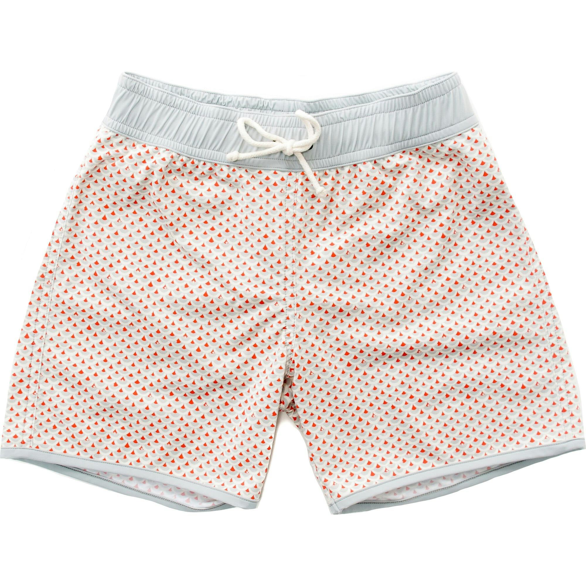 Swimshort Tommaso - Scales print in cloud grey and mandarin red