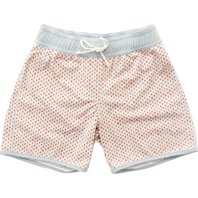 Swimshort Tommaso - Scales print in cloud grey and mandarin red
