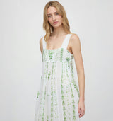 The Lux Nightgown - White/Green Arcadia Border