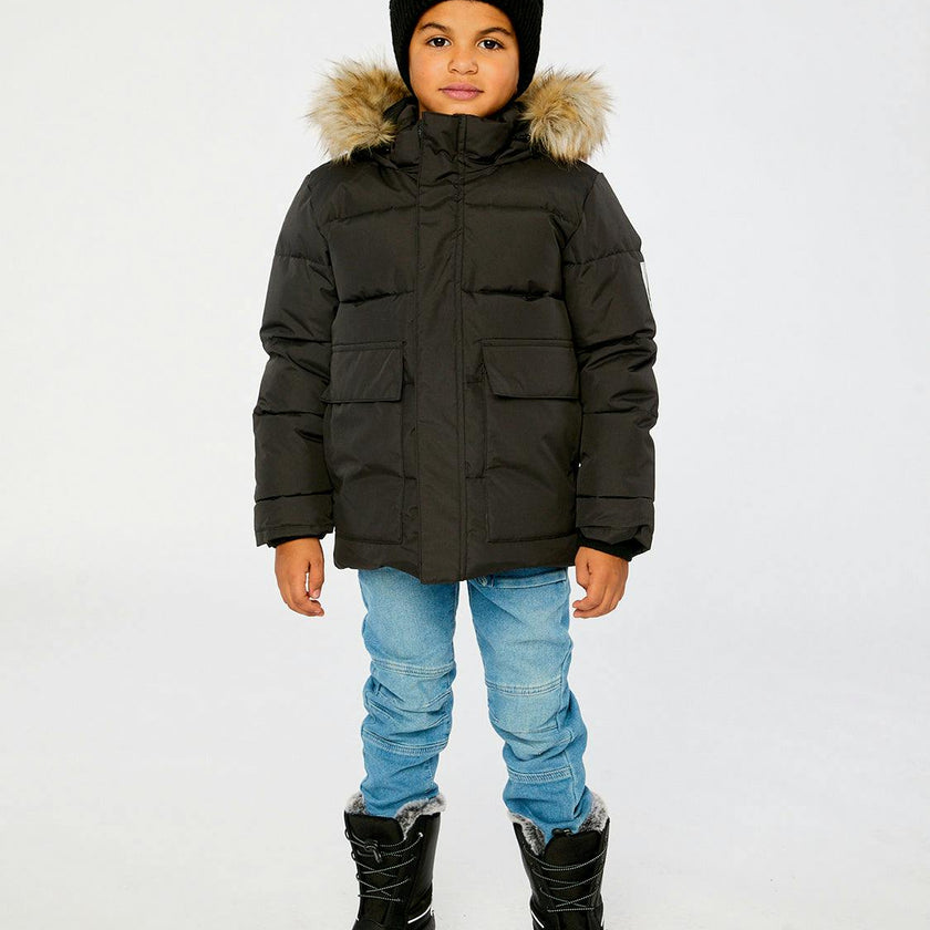Winter Jacket with Faux-Fur Hood Black