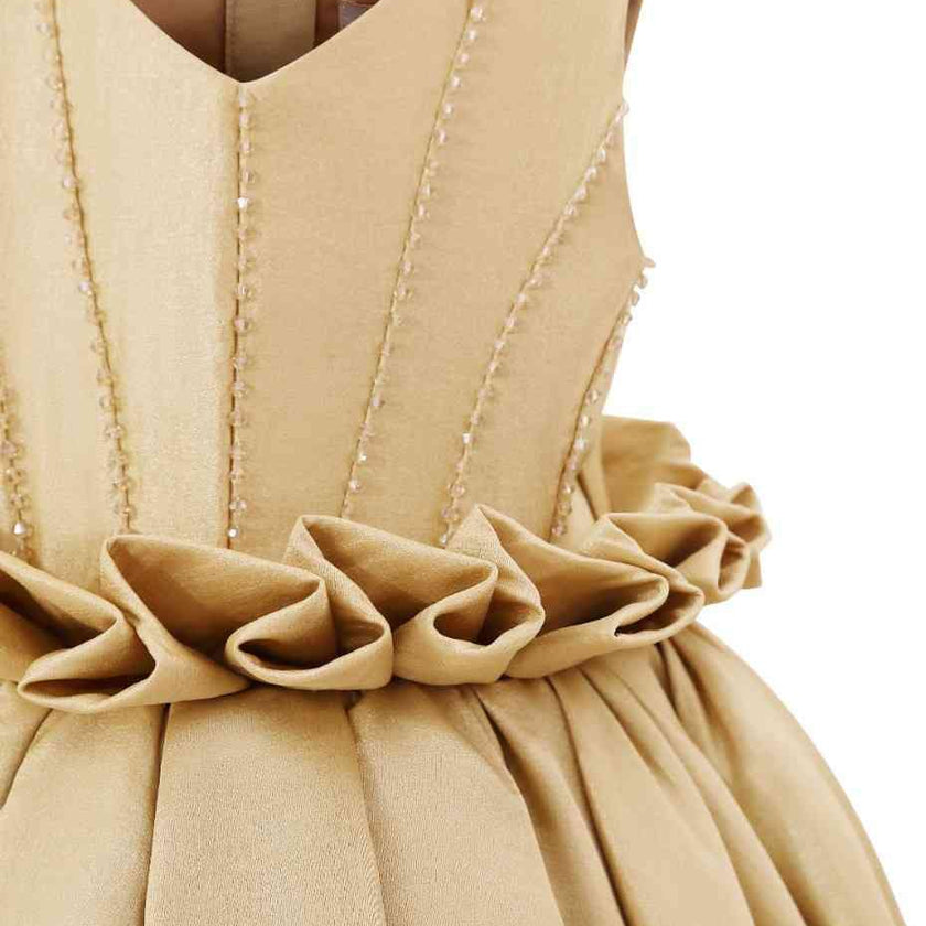 Gold Luminara Ruffle Waist Formal Dress