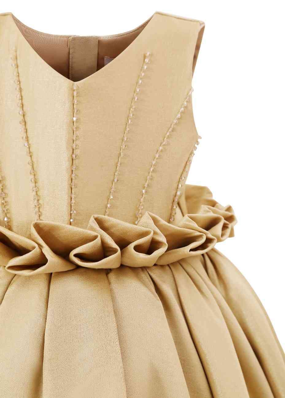Gold Luminara Ruffle Waist Formal Dress