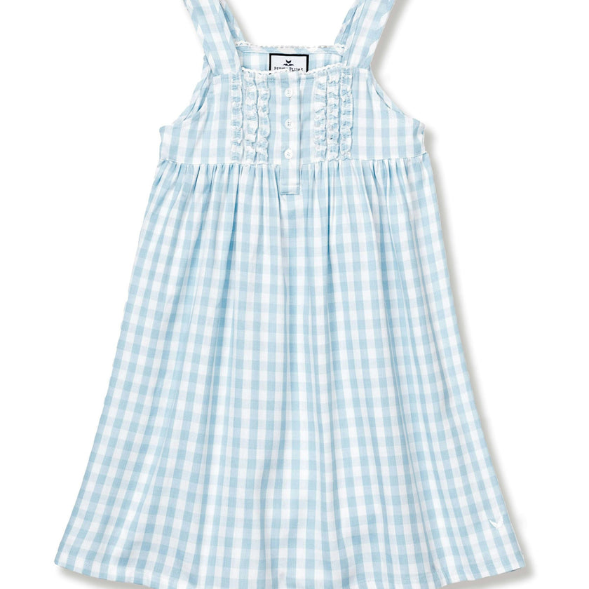 Girl's Twill Charlotte Nightgown in Light Blue Gingham