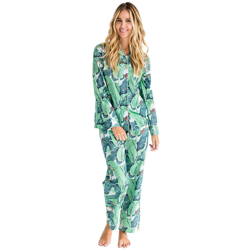 Women's Martinique® Green Banana Leaf Long PJ Set - Organic Cotton Poplin