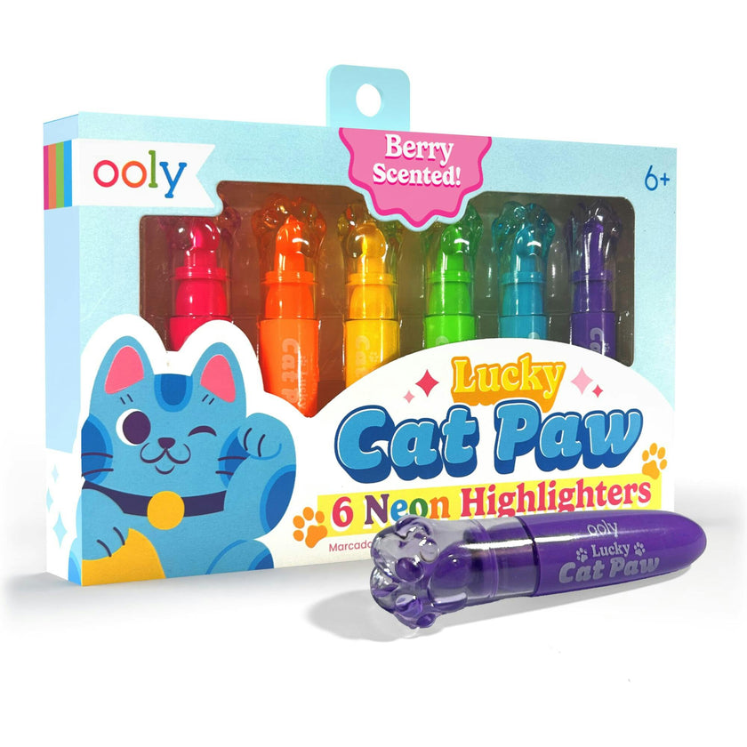 Lucky Cat Paw Scented Neon Highlighters - Set of 6