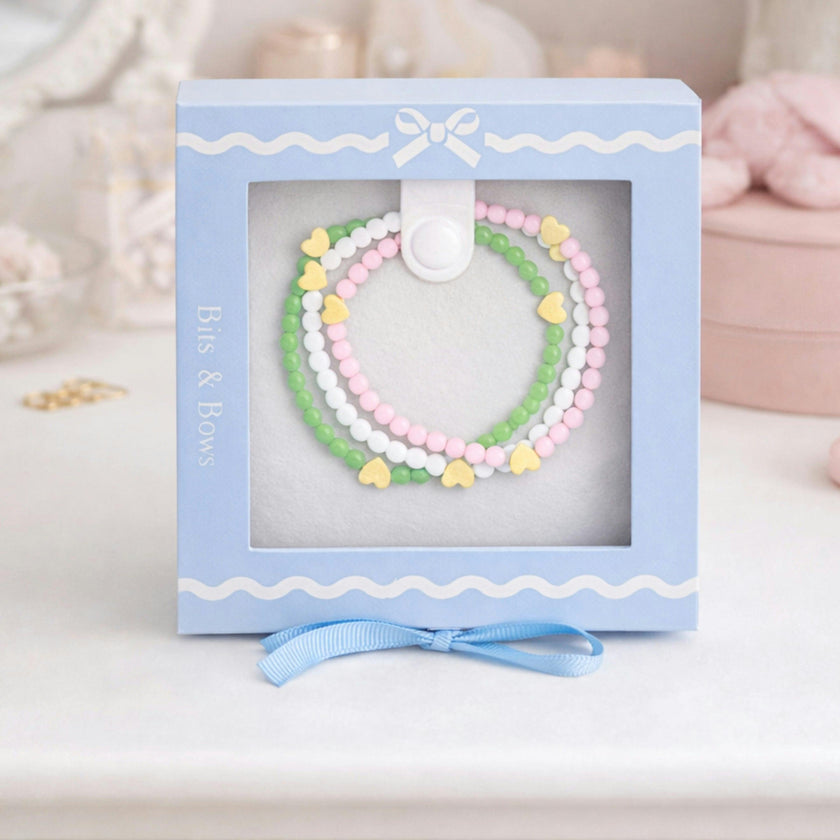 Pink/White/Green Hearts Bracelet Gift Set
