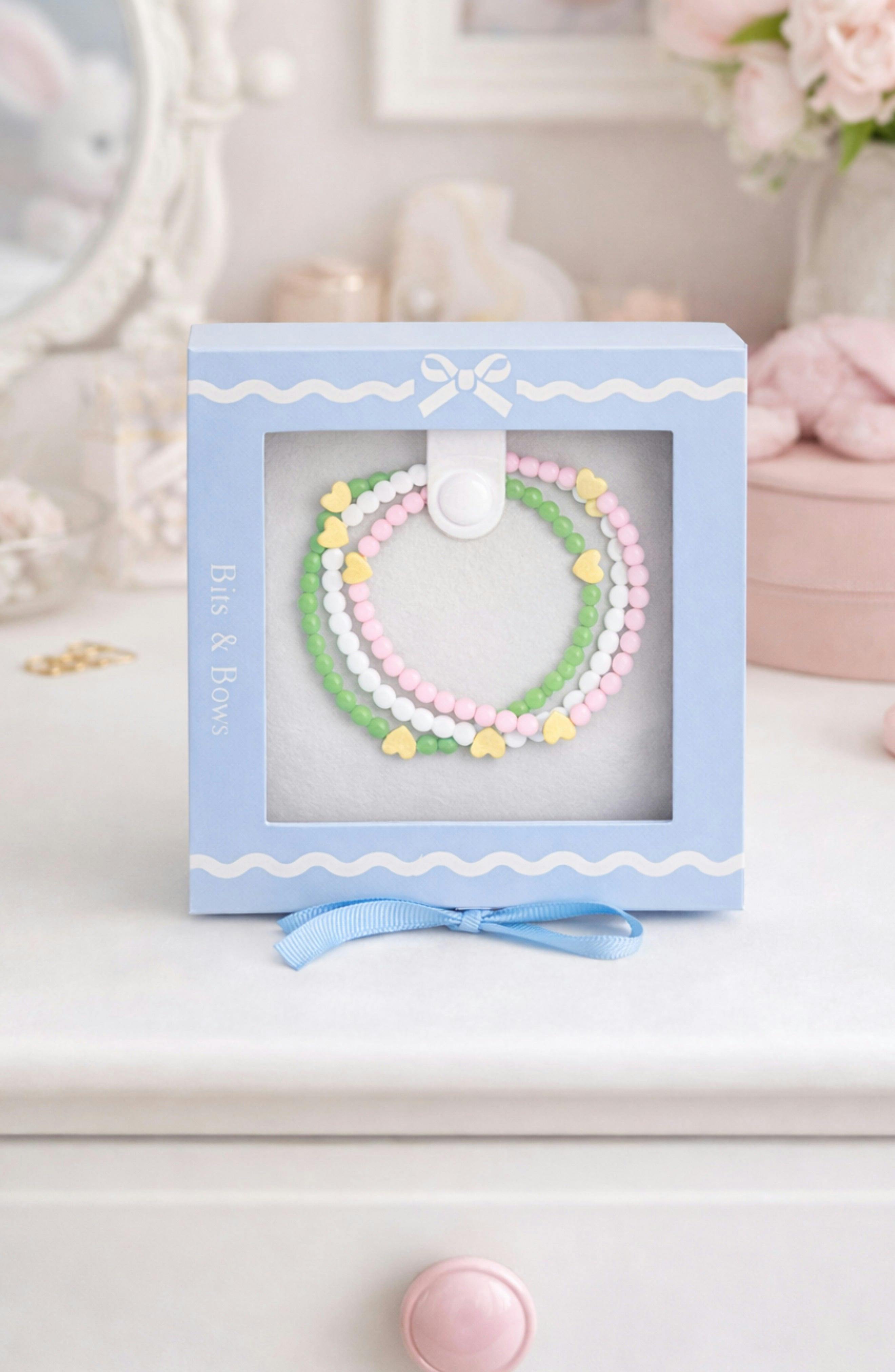 Pink/White/Green Hearts Bracelet Gift Set