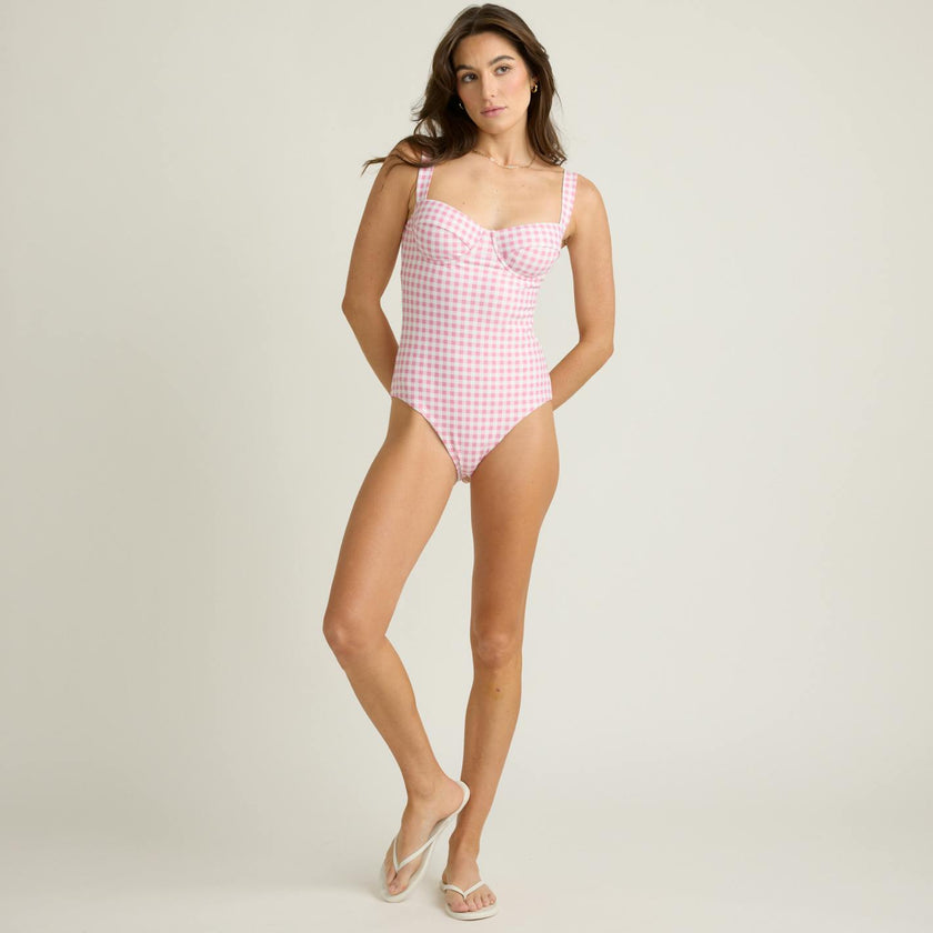women's blush gingham one piece