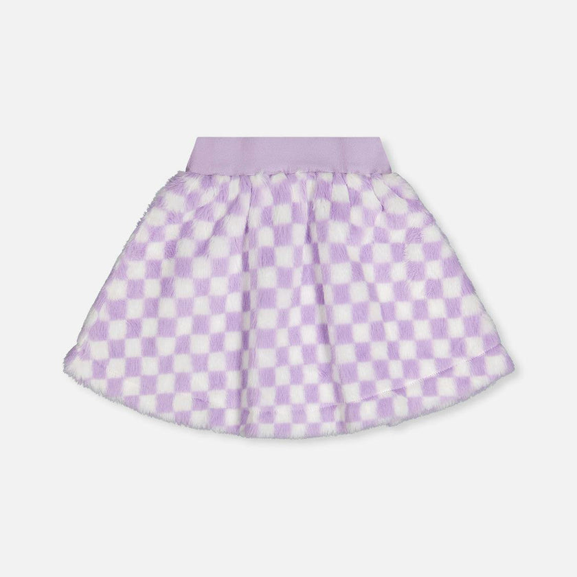 Faux Fur Skirt Lilac and White Tiles