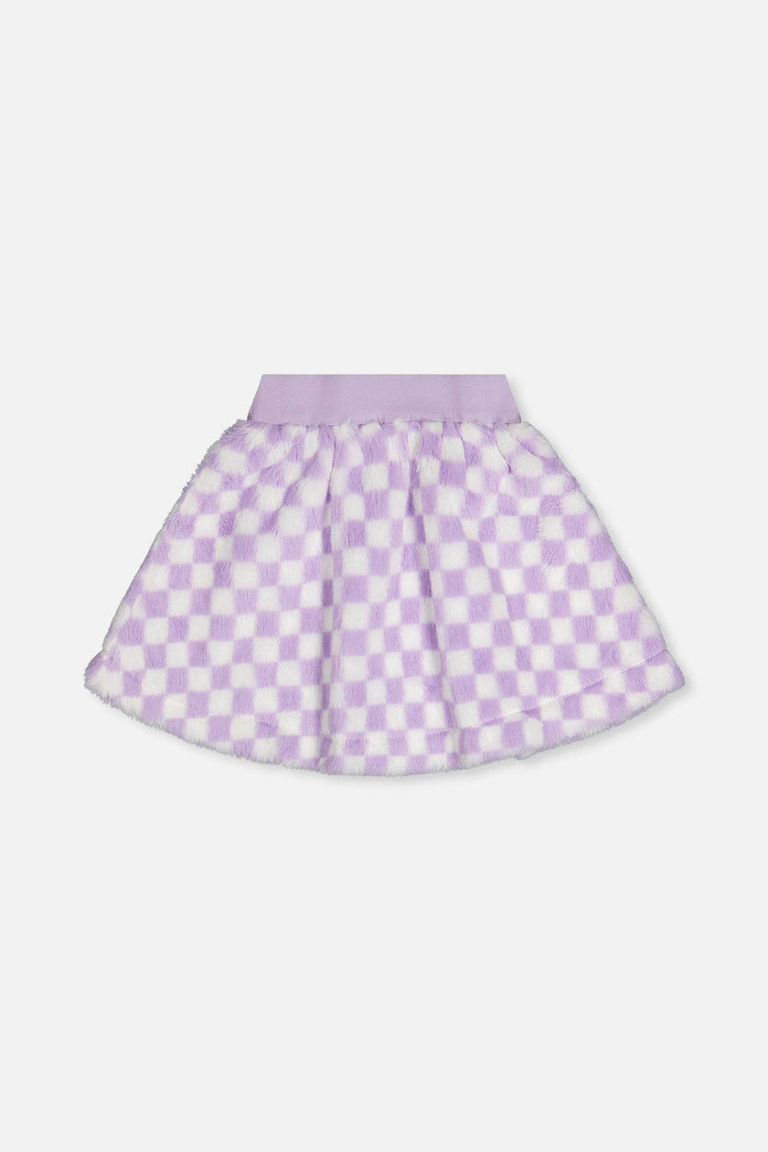 Faux Fur Skirt Lilac and White Tiles