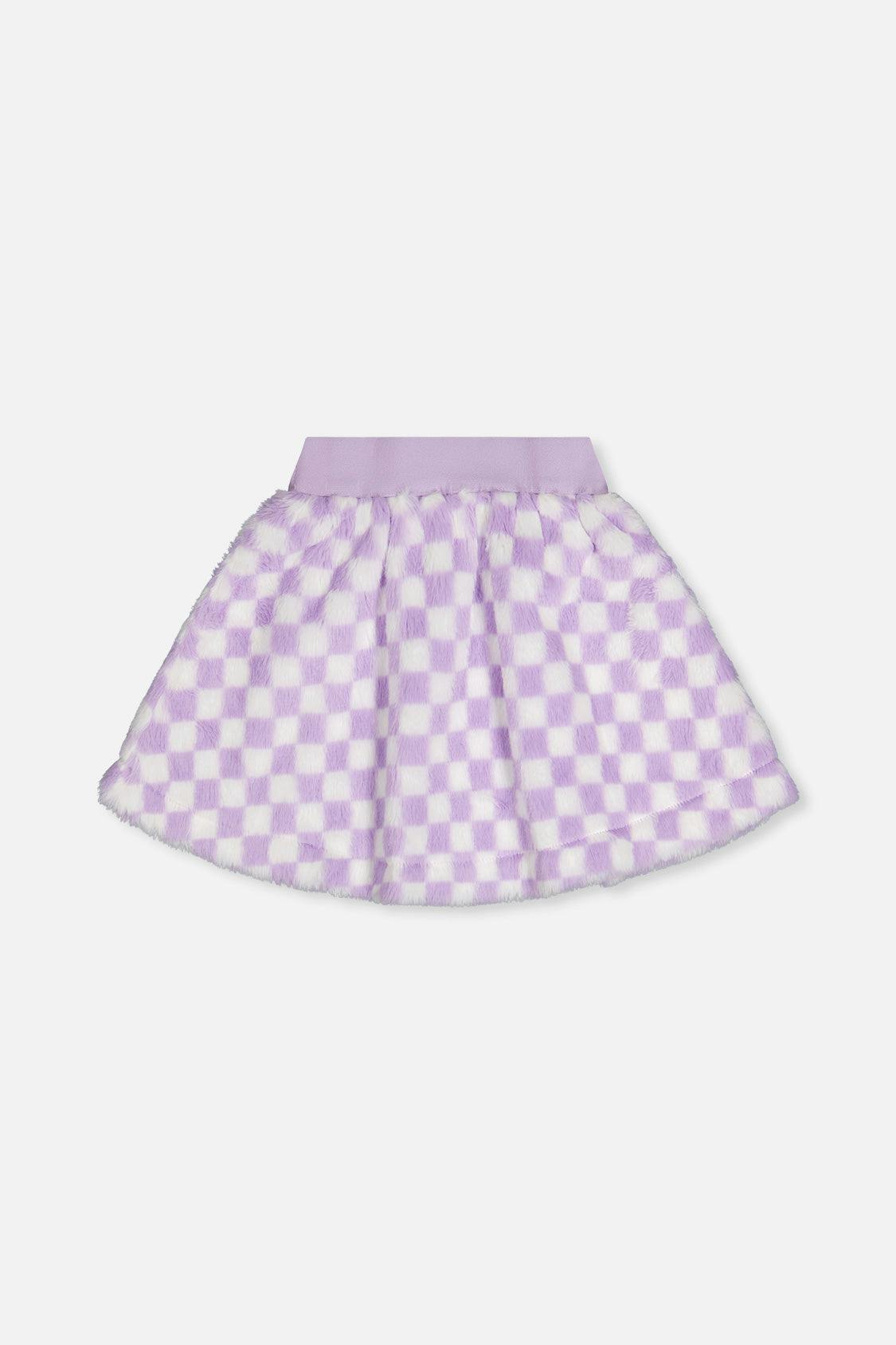 Faux Fur Skirt Lilac and White Tiles