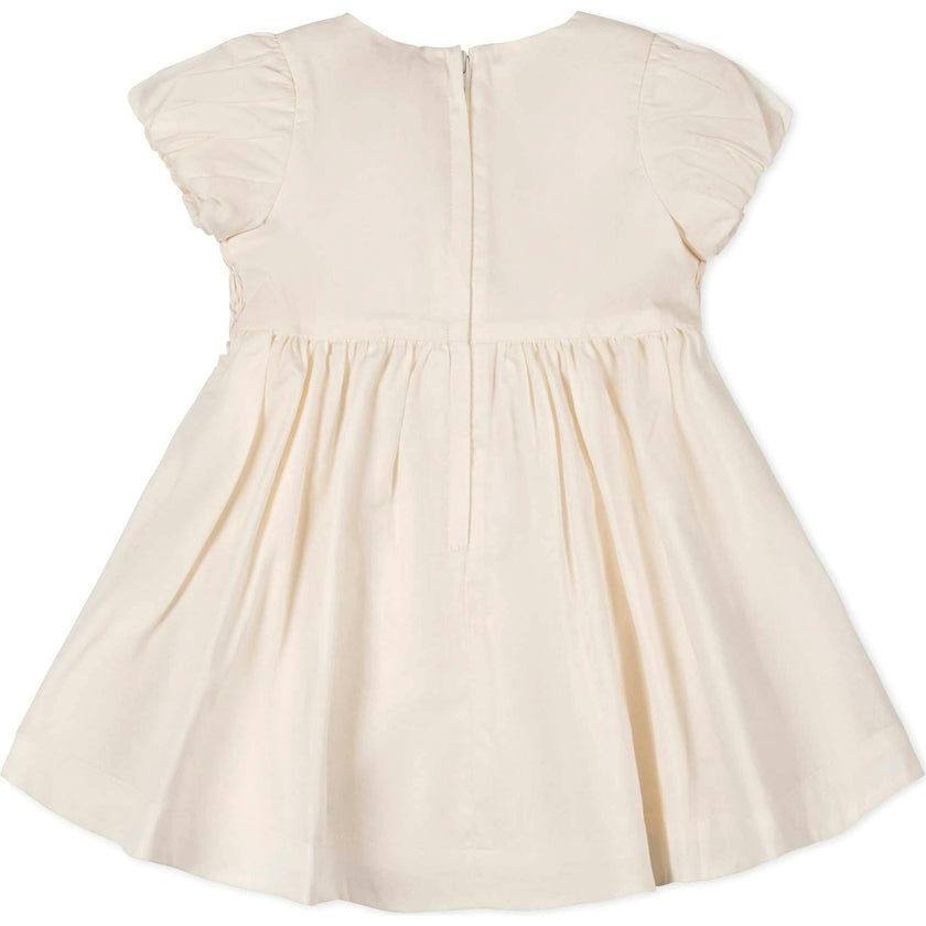 Organic Smocked Puff Sleeve Dress, White