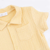 Micro Gingham Blue Blizzard - Polo Button Up with Casual Short