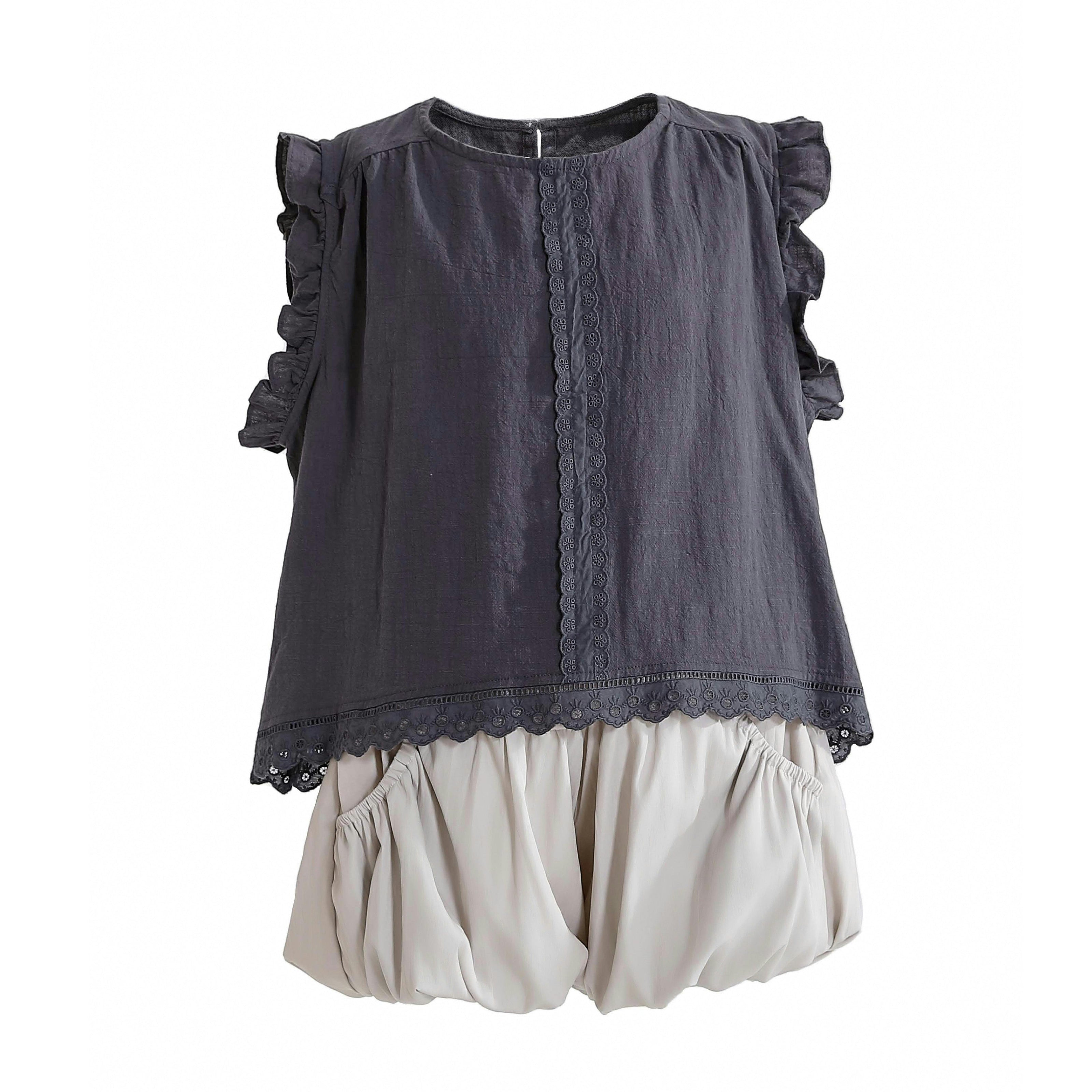 Gray Lace Shorts Set