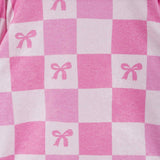 Tween Girls Terry Pull-Over & Short Set | Checkered Bow