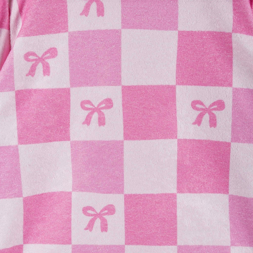 Tween Girls Terry Pull-Over & Short Set | Checkered Bow