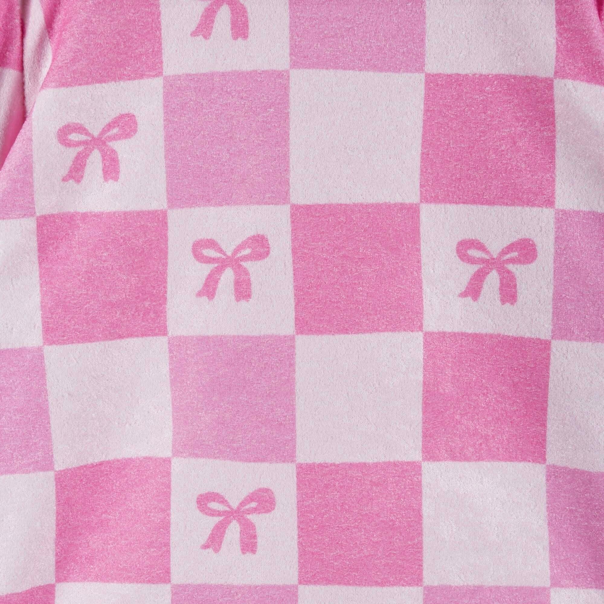 Tween Girls Terry Pull-Over & Short Set | Checkered Bow