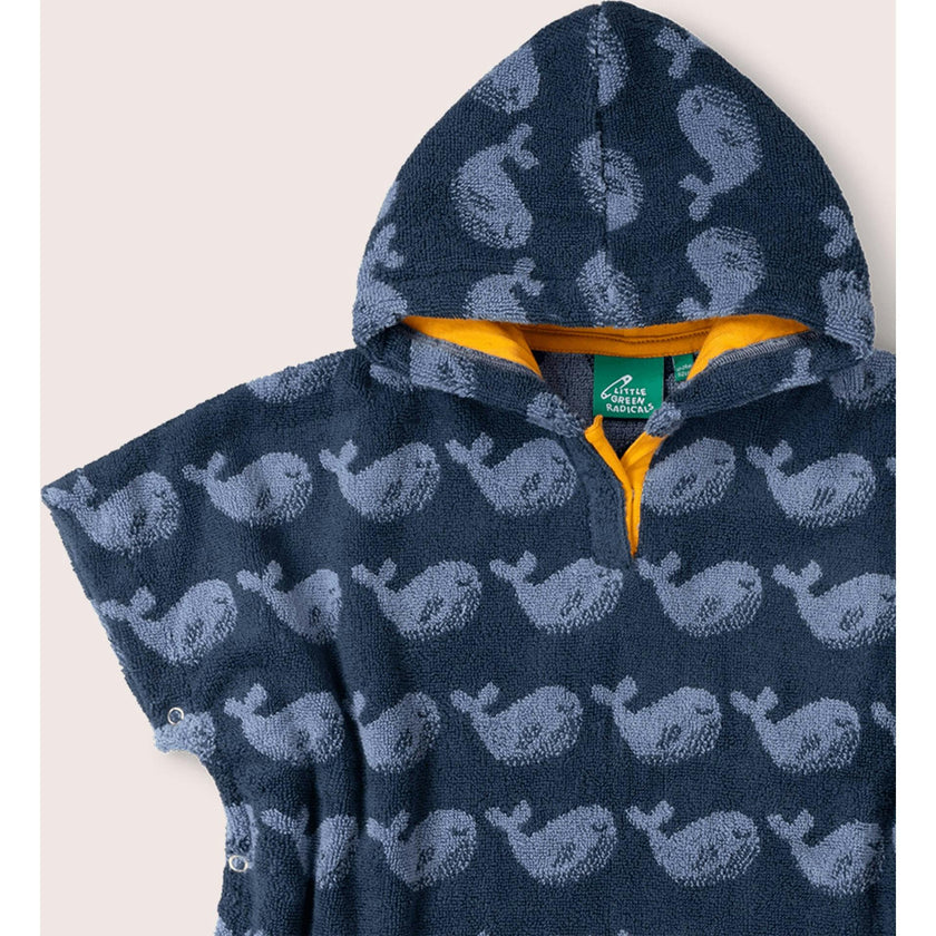 Singing Whales Baby Towel Poncho, Blue