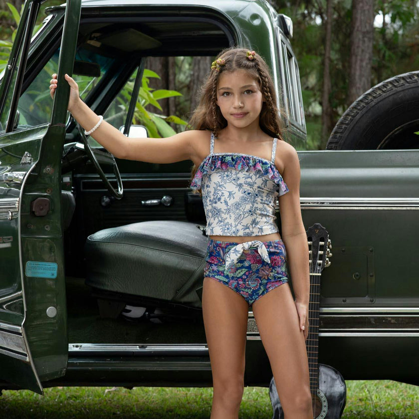 Girls Tankini Set – Ruffle Trim & High-Waisted Bottoms (River)