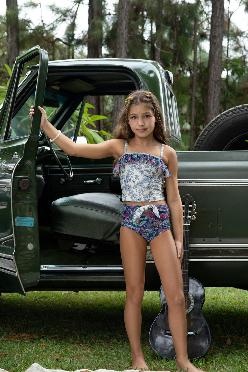 Girls Tankini Set – Ruffle Trim & High-Waisted Bottoms (River)