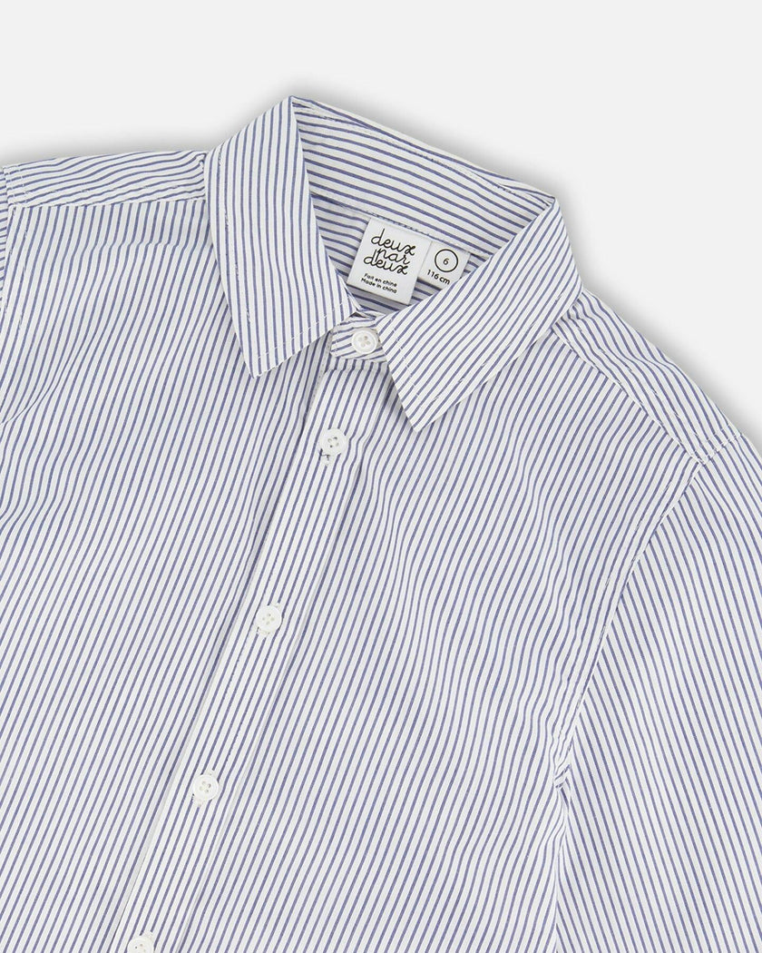Long Sleeve Button Down Shirt Navy Blue Stripes