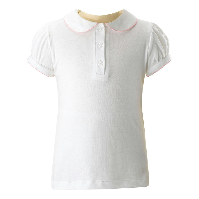 Picot Trim Peter Pan Collar Polo Shirt