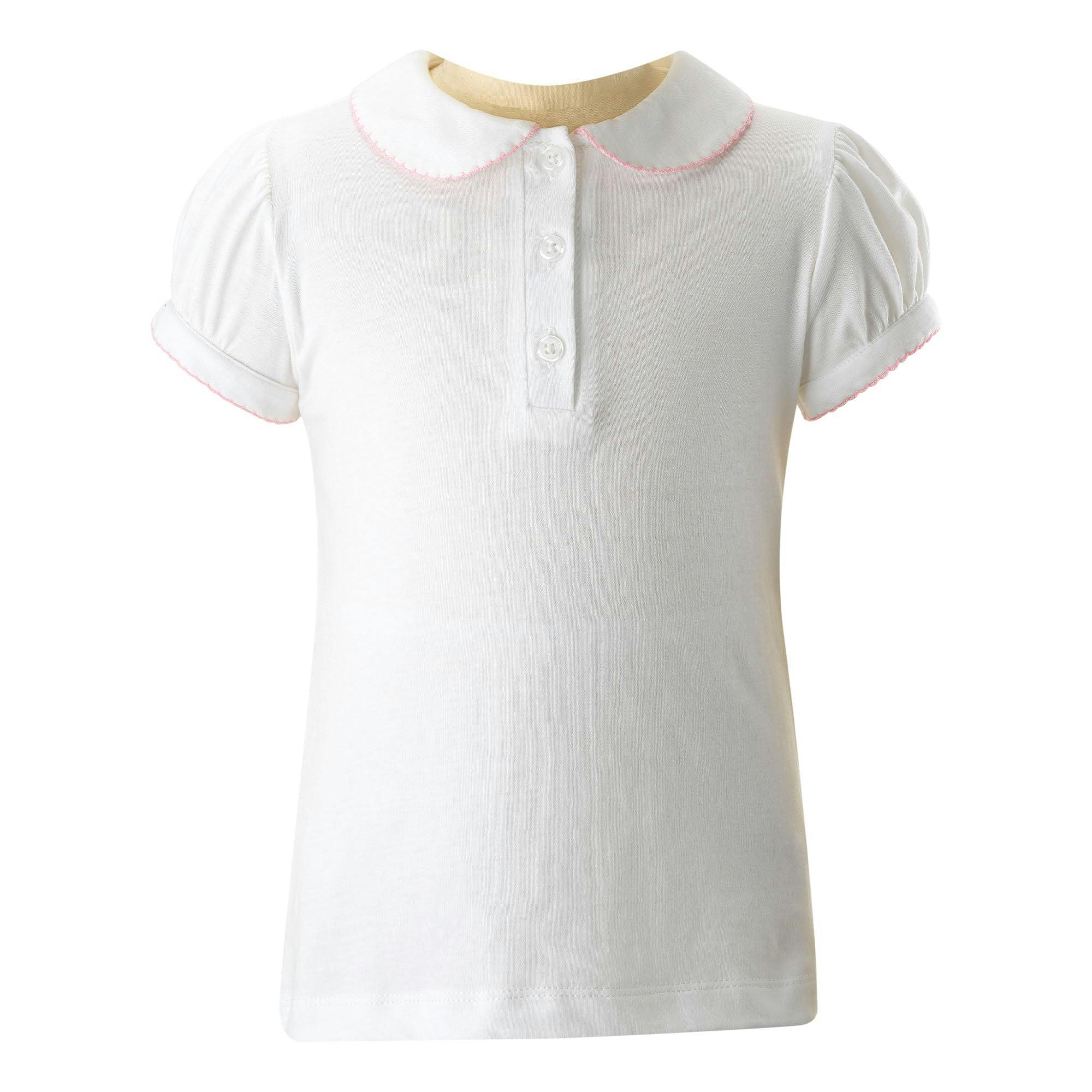 Picot Trim Peter Pan Collar Polo Shirt