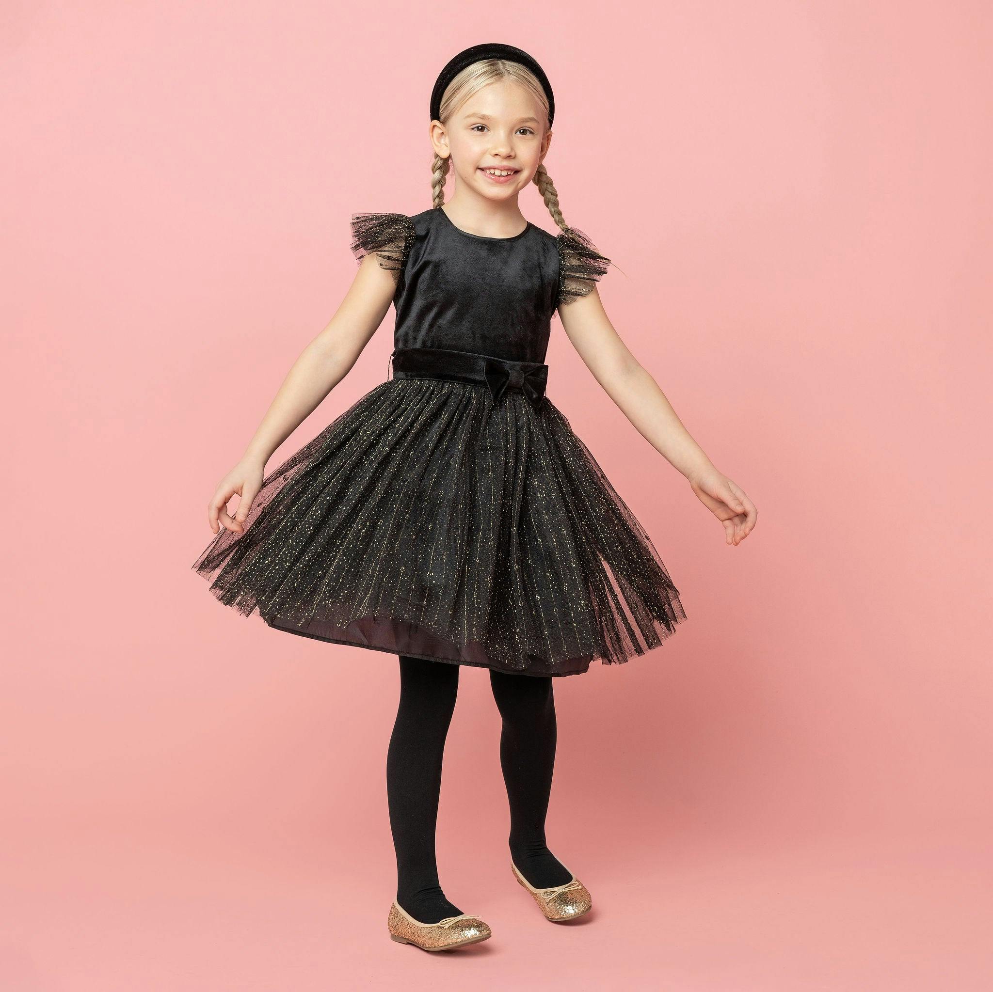 Wednesday Velvet & Glitter Tulle Party Dress