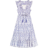 Women's Giselle Ruffle V-Neck Ikat Maxi Dress, Blue