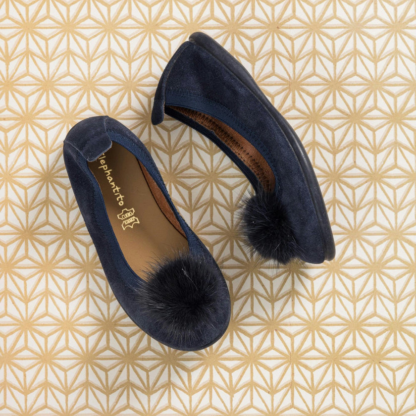 Suede Pom-Pom Ballet Flat | Blue