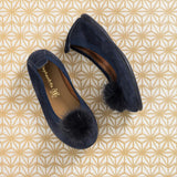 Suede Pom-Pom Ballet Flat | Blue