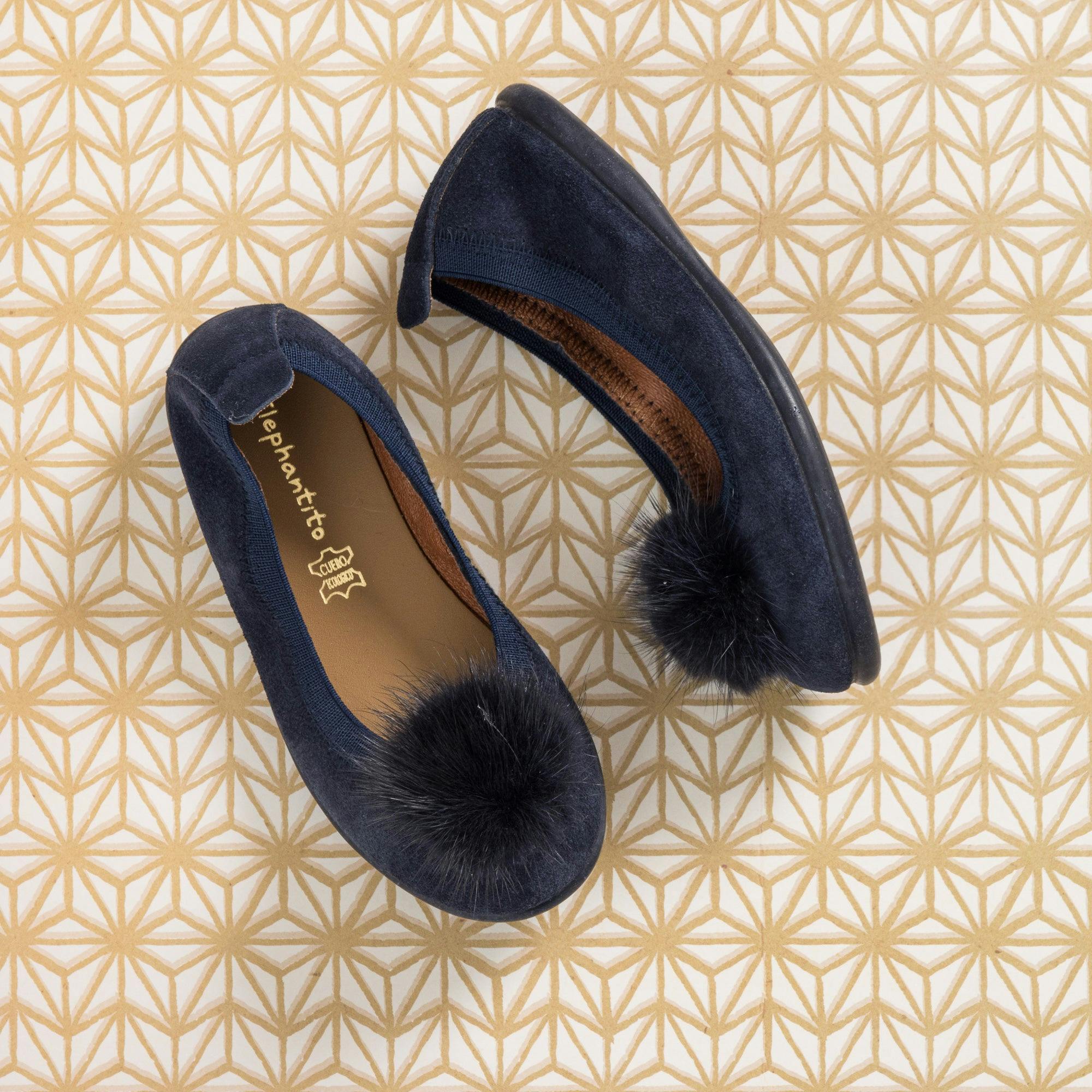 Suede Pom-Pom Ballet Flat | Blue