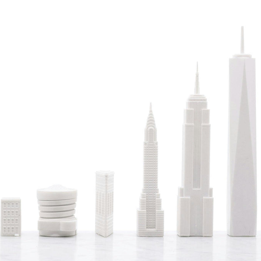 Chess Set Acrylic NEW YORK with Marble Hatch Board